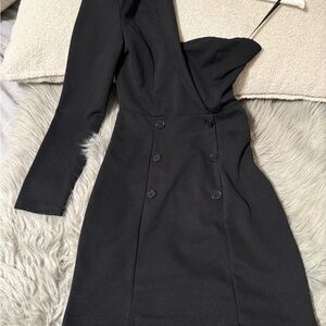 SHEIN Black One-Shoulder Double-Button Mini Dress